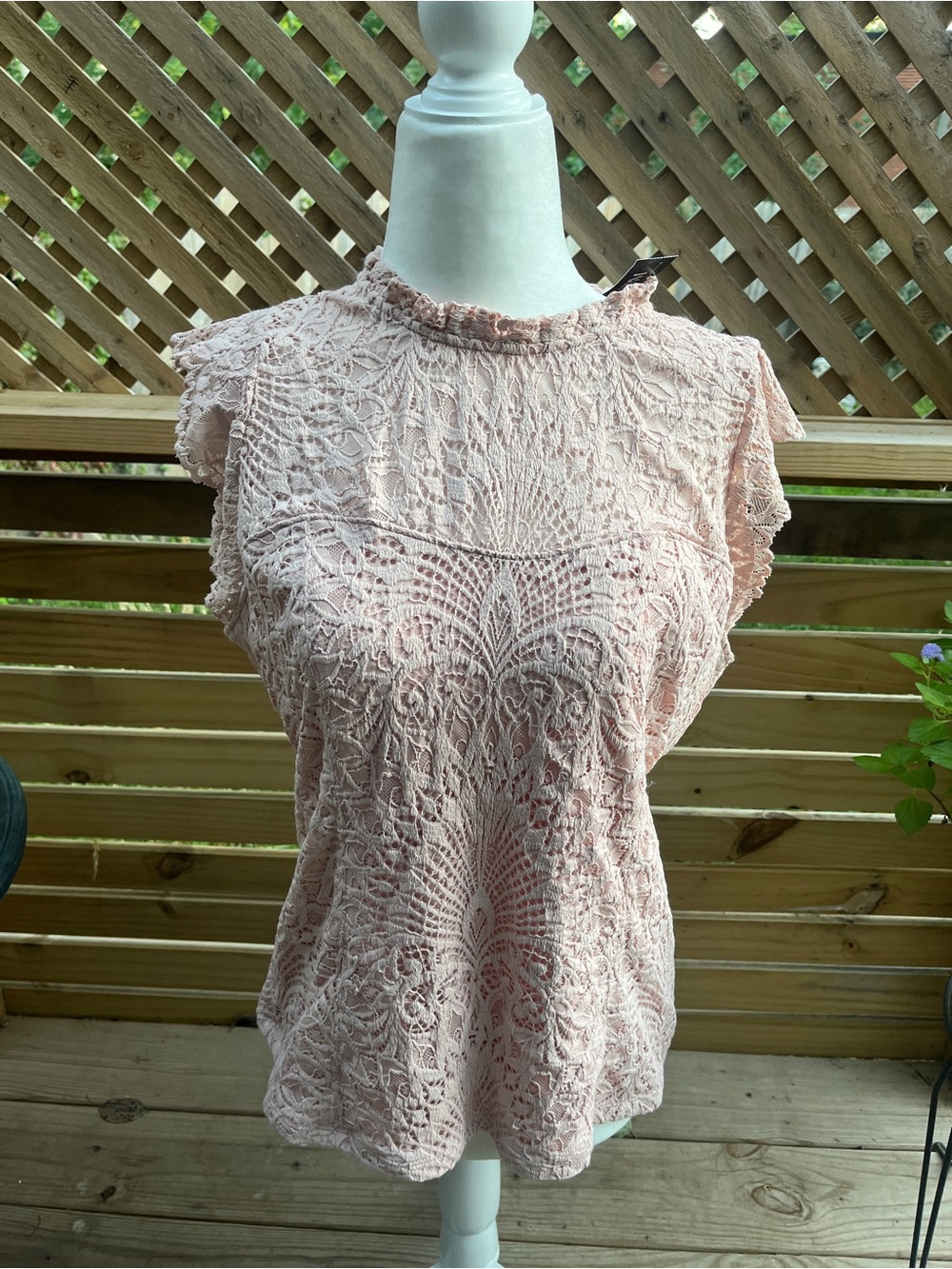 White House Black Market Blush Lace Flutter Sleeve Top